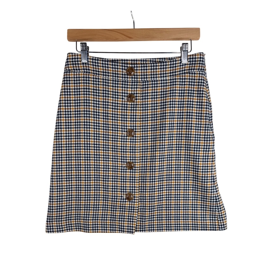 Ann Taylor‎ Houndstooth Button Accent Skirt size 2 Blue/Yellow/White